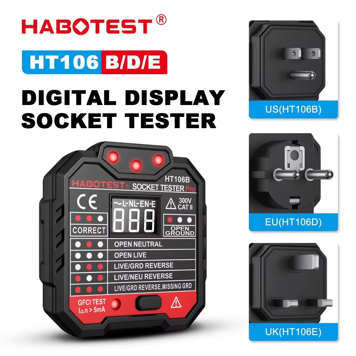 Smart Home Europe - HT106 Digitaler Steckdosentester Pro Spannung 30