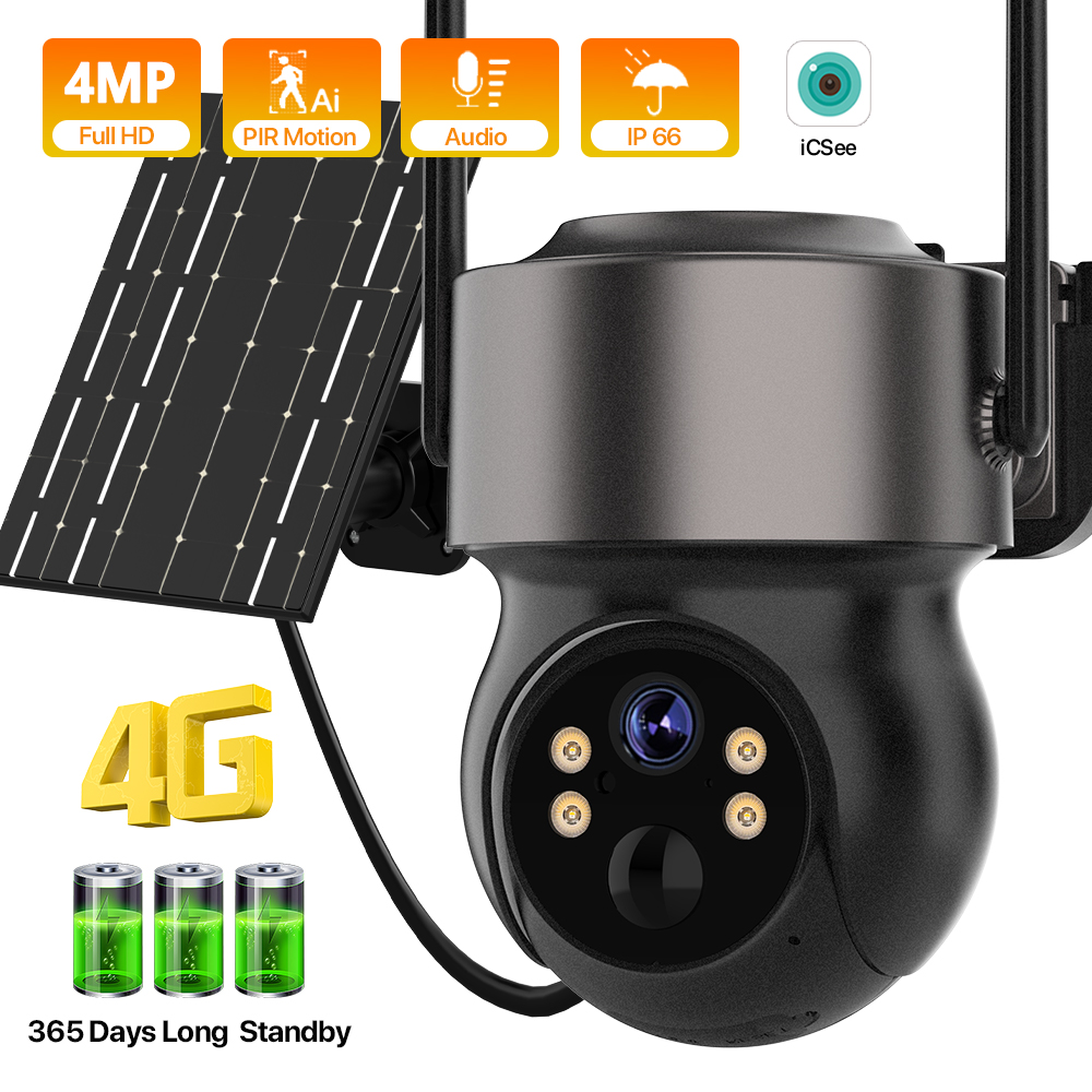 Smart Home Cctv - 4MP 4G SIM Solarbetriebene Außenkamera mit