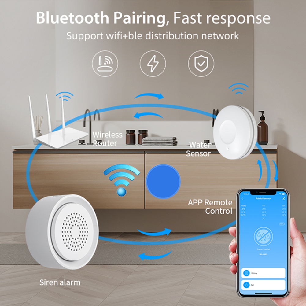 Smart Home Kit - PHILE-Home Automation WLAN-Wasserleck-Sensor mit Sirenenalarm-Kit, Tuya