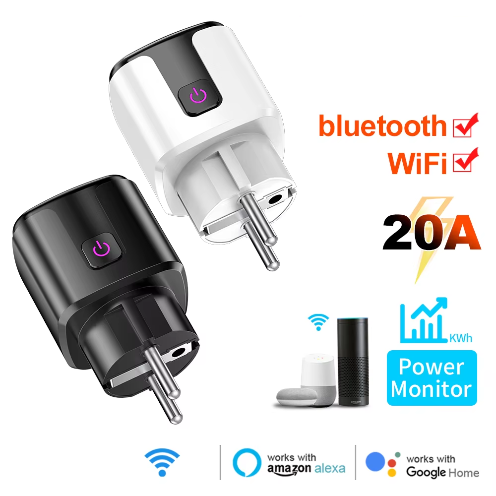 Smart Home Europe - Intelligente 20A EU-Steckdose mit WLAN+Bluetooth, Energieüberwachung,