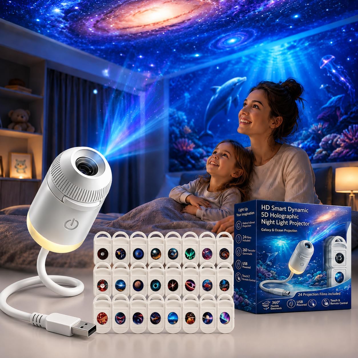 Smart Home Life - HD Smart Dynamischer 5D Holographischer Nachtlicht-Projektor,