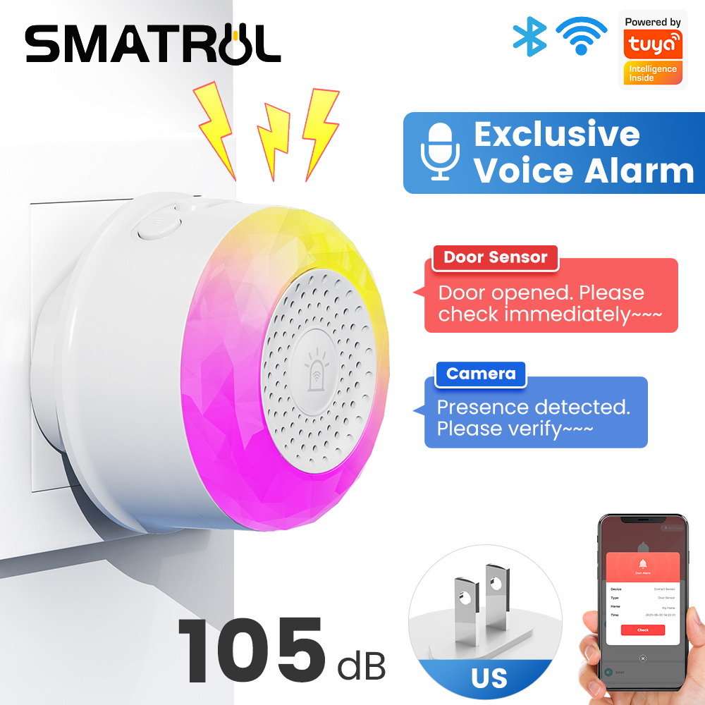 Smart Home Europe - SMATRUL Tuya WLAN-Schall- und Lichtalarmsensor mit